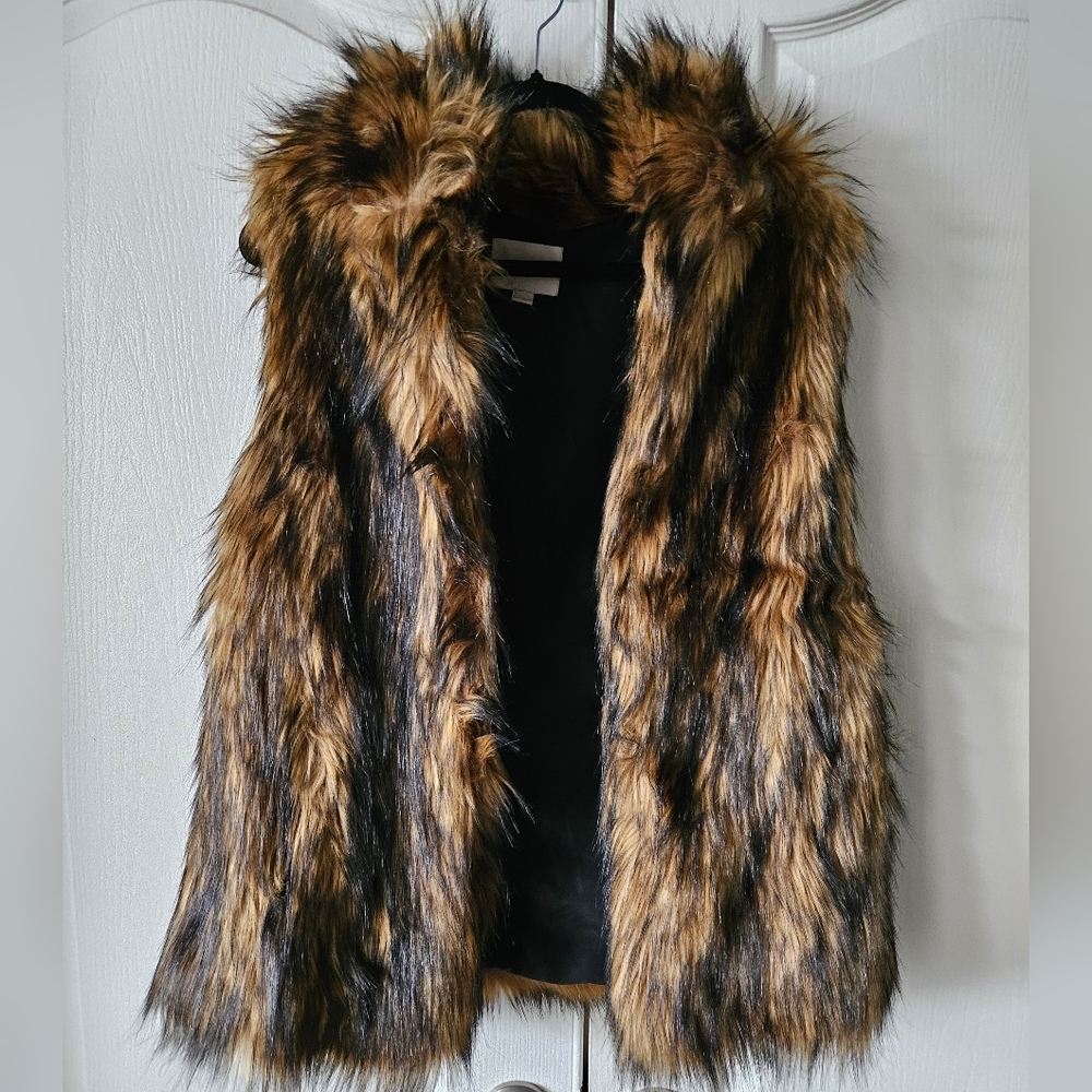 Loft brown faux fur vest, xs/s